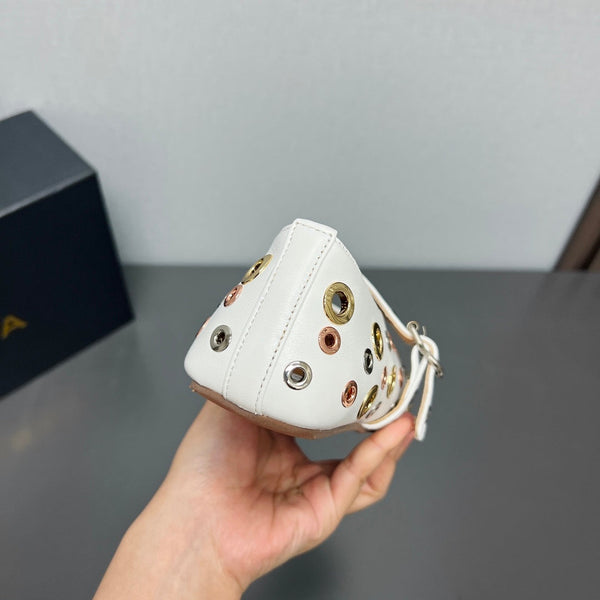 ALAIA MARY JANE SHOES IN WHITE LAMBSKIN GOLD MIX SILVER HARDWARE