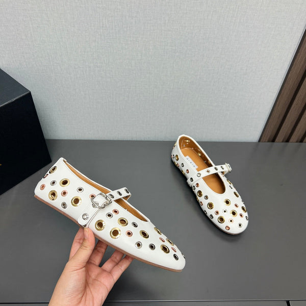 ALAIA MARY JANE SHOES IN WHITE LAMBSKIN GOLD MIX SILVER HARDWARE