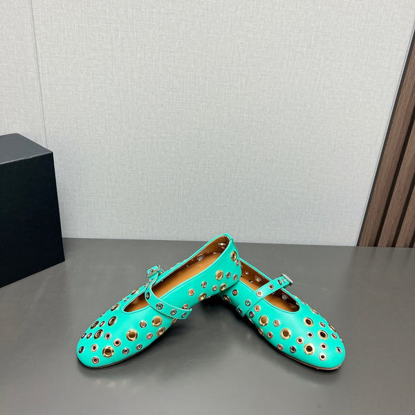 SCARPE MARY JANE ALAIA IN PELLE DI AGNELLO VERDE MENTA E FERRAMENTA IN ARGENTO E ORO