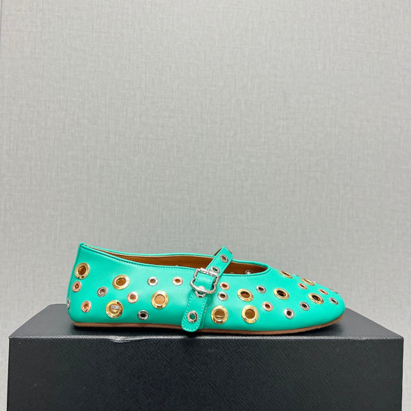 SCARPE MARY JANE ALAIA IN PELLE DI AGNELLO VERDE MENTA E FERRAMENTA IN ARGENTO E ORO