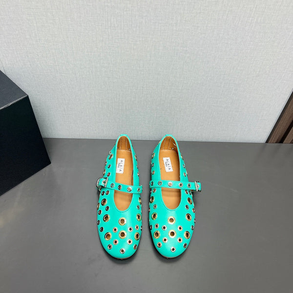 SCARPE MARY JANE ALAIA IN PELLE DI AGNELLO VERDE MENTA E FERRAMENTA IN ARGENTO E ORO
