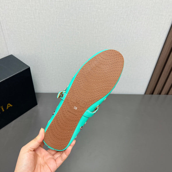 SCARPE MARY JANE ALAIA IN PELLE DI AGNELLO VERDE MENTA E FERRAMENTA IN ARGENTO E ORO