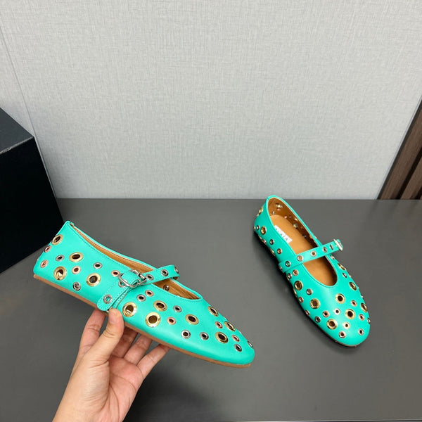 SCARPE MARY JANE ALAIA IN PELLE DI AGNELLO VERDE MENTA E FERRAMENTA IN ARGENTO E ORO