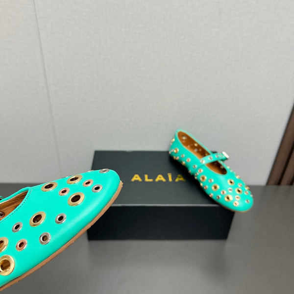 SCARPE MARY JANE ALAIA IN PELLE DI AGNELLO VERDE MENTA E FERRAMENTA IN ARGENTO E ORO
