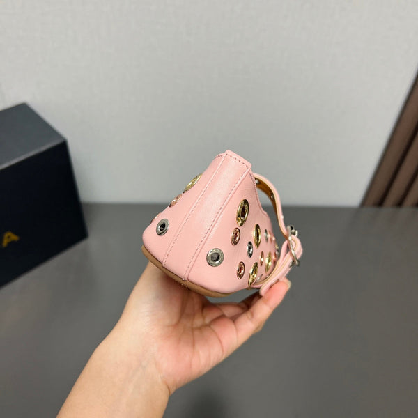 ALAIA MARY JANE SHOES IN LIGHT PINK LAMBSKIN GOLD MIX SILVER HARDWARE