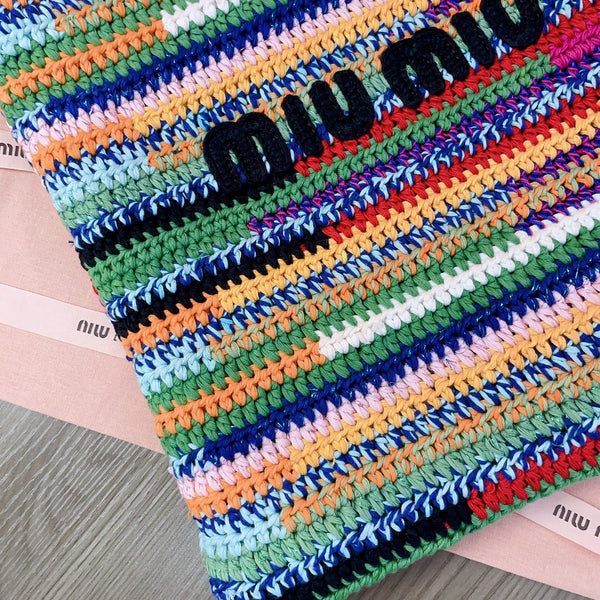 CROCHET TOTE BAG 38 IN MULTICOLORED WOVEN RAFFIA