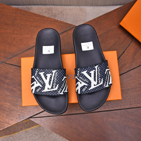 LV MULE BLACK WITH WHITE LOGO MONOGRAM CALFSKIN