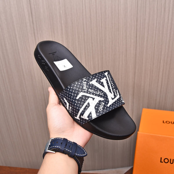 LV MULE BLACK WITH WHITE LOGO MONOGRAM CALFSKIN