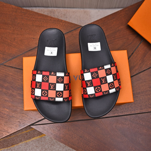 LV MULE RED MIX ORANGE DAMIER MONOGRAM CALFSKIN