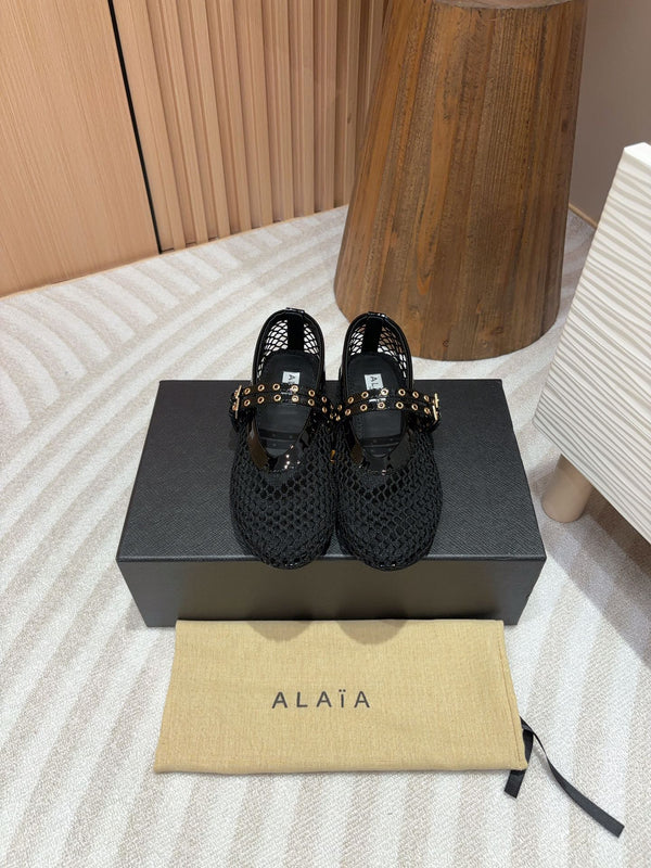 alaia ballet flat fishnet black lambskin double strap