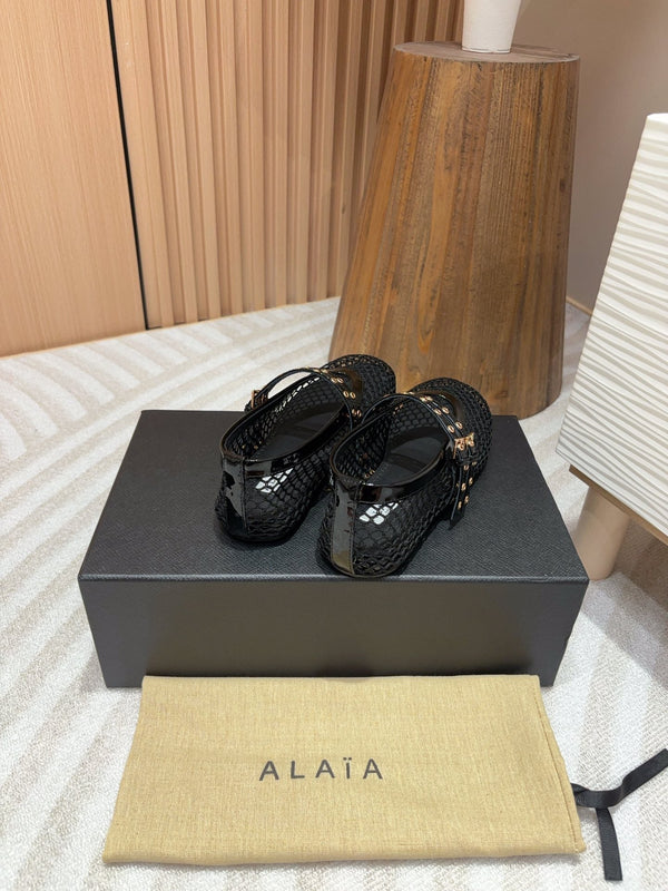 alaia ballet flat fishnet black lambskin double strap