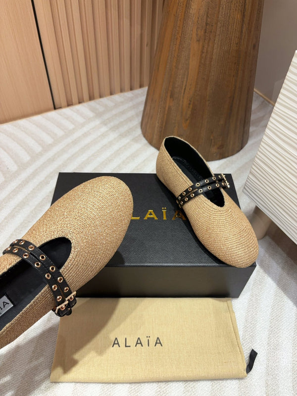alaia ballet flat beige paper straw