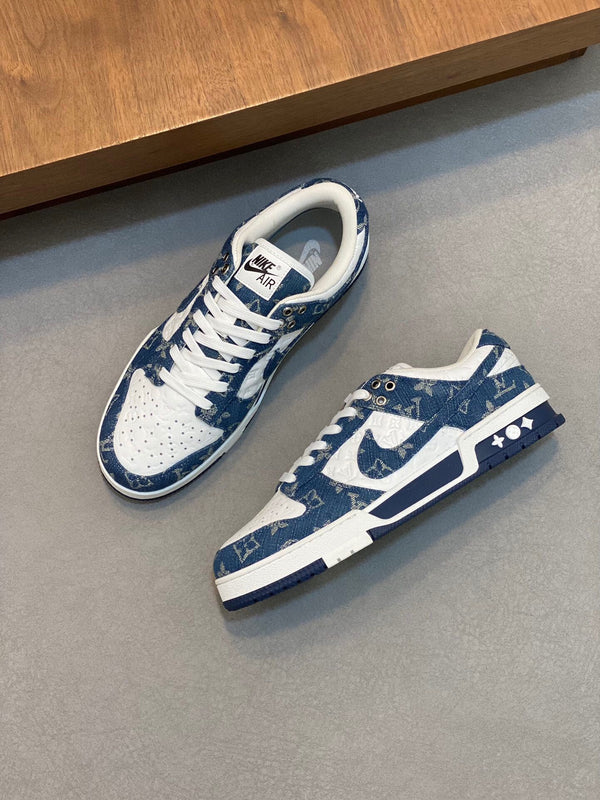 AIR TRAINER IN COBALT BLUE MIX WHITE CALFSKIN