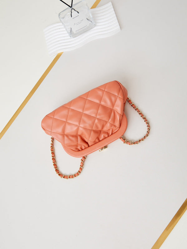 Pochette 24a 24cm in pelle di agnello arancione con finiture dorate