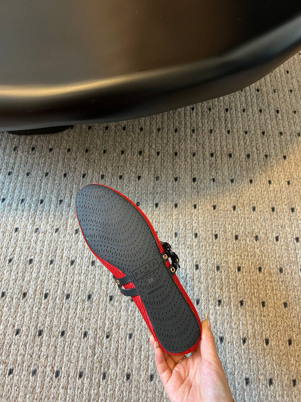 ALAIA MARY JANE SHOES IN CHERRY RED ZP CUSTOM STRAW AND DENIM