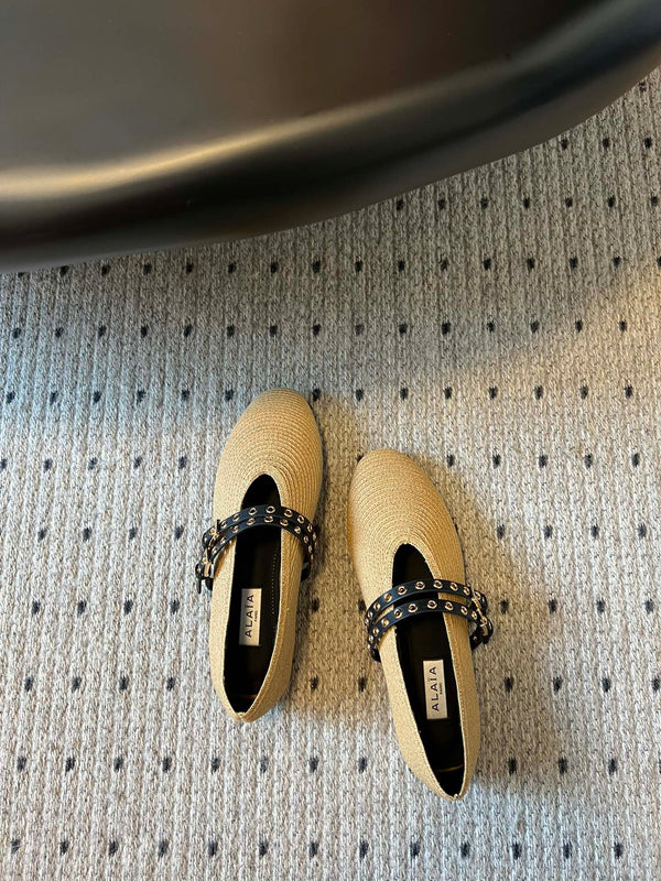 ALAIA MARY JANE SHOES IN BEIGE ZP CUSTOM STRAW AND DENIM