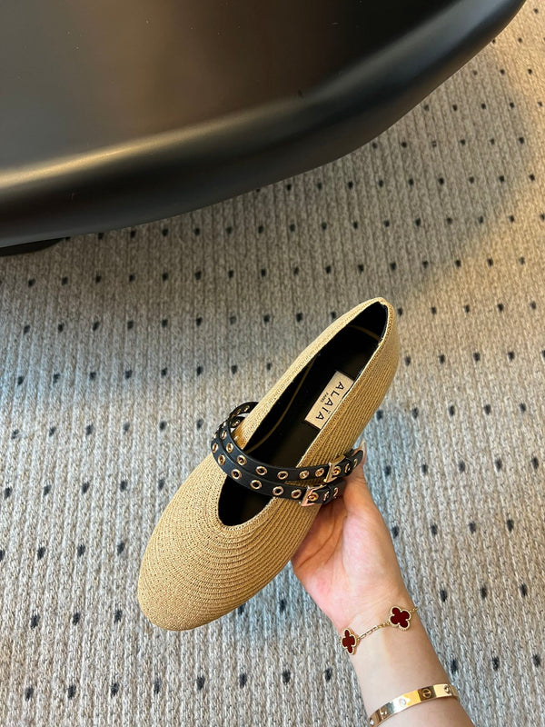 ALAIA MARY JANE SHOES IN BEIGE ZP CUSTOM STRAW AND DENIM