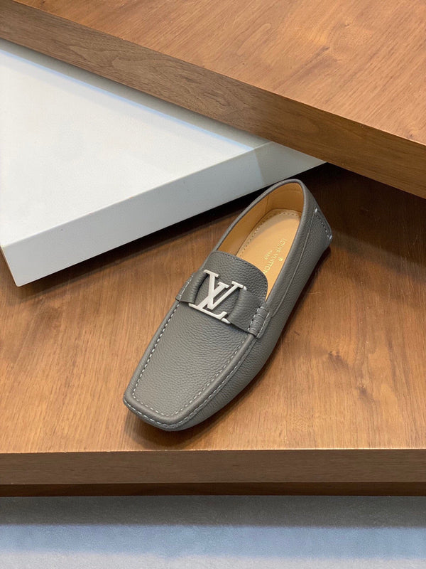LV LOAFER IN SARDINE GREY WRINKLE CALFSKIN WITH SILVER LOGO