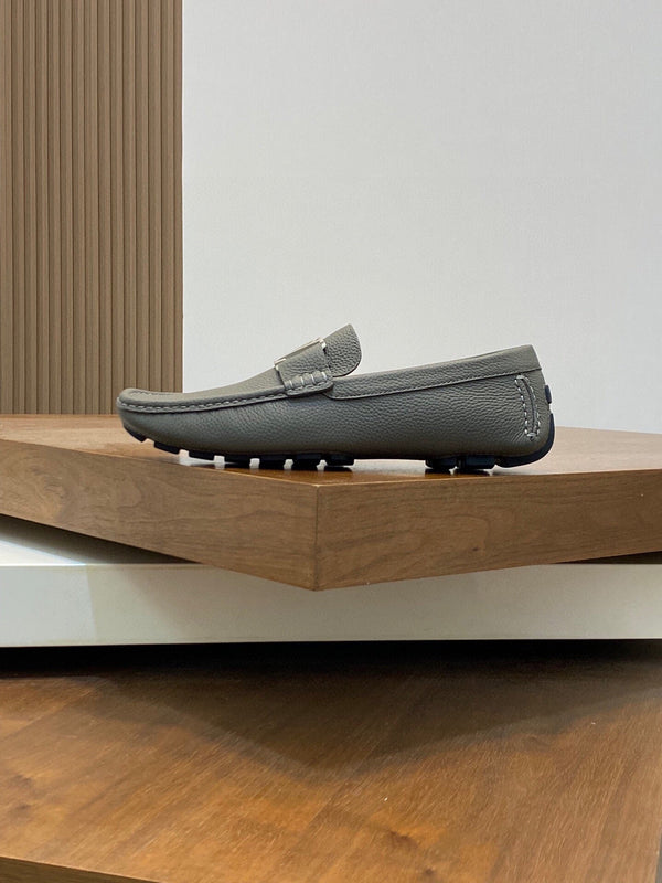 LV LOAFER IN SARDINE GREY WRINKLE CALFSKIN WITH SILVER LOGO