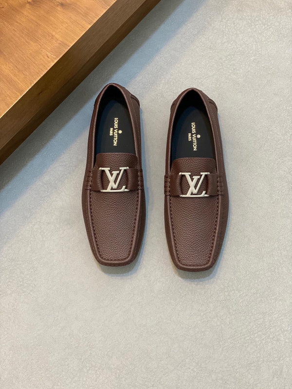 LV LOAFER IN CHOCOLATE BROWN WRINKLE CALFSKIN WITH SILVER LOGO