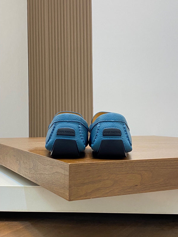 LV LOAFER IN ELECTRIC BLUE WRINKLE CALFSKIN WITH SILVER LOGO