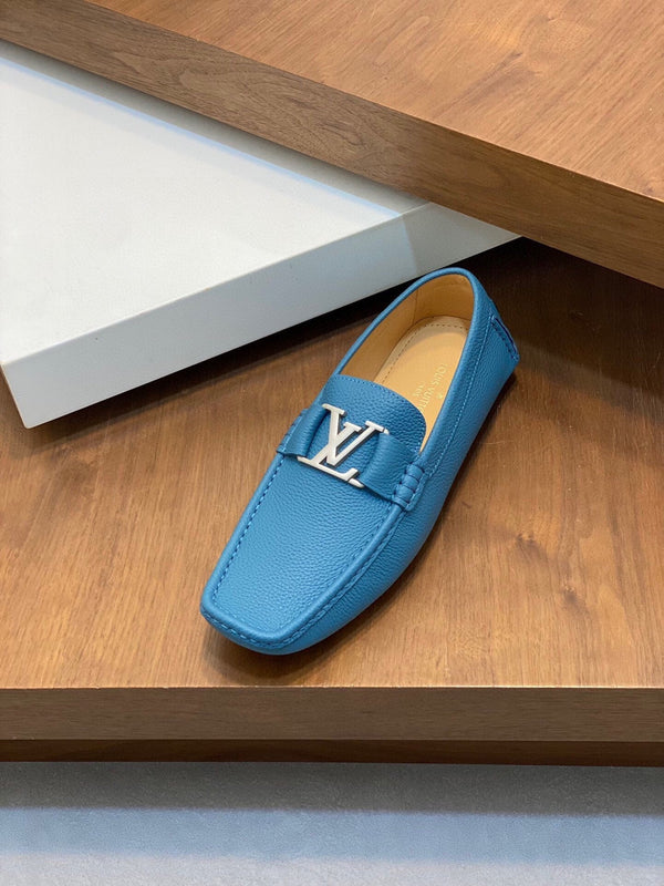 LV LOAFER IN ELECTRIC BLUE WRINKLE CALFSKIN WITH SILVER LOGO