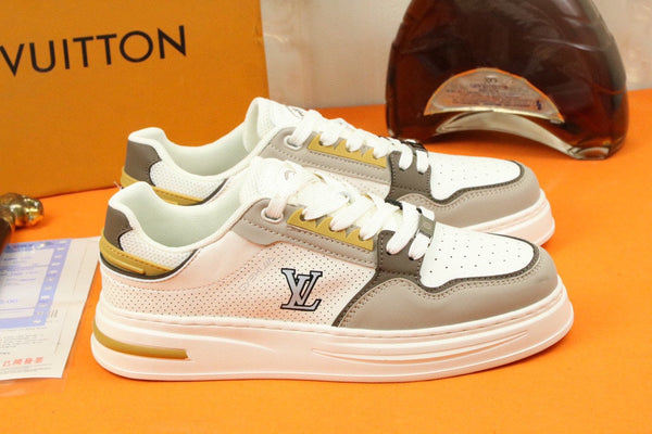 LV TRAINER SNEAKER IN WHITE MIX GREY MESH CALFSKIN