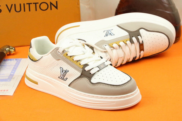 LV TRAINER SNEAKER IN WHITE MIX GREY MESH CALFSKIN