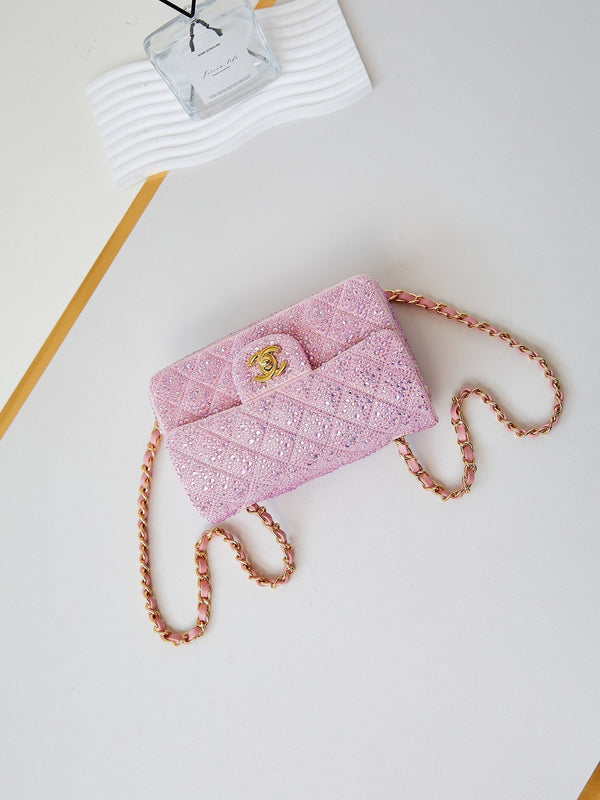 24b mini flap bag 20cm pink lambskin silver purple diamond