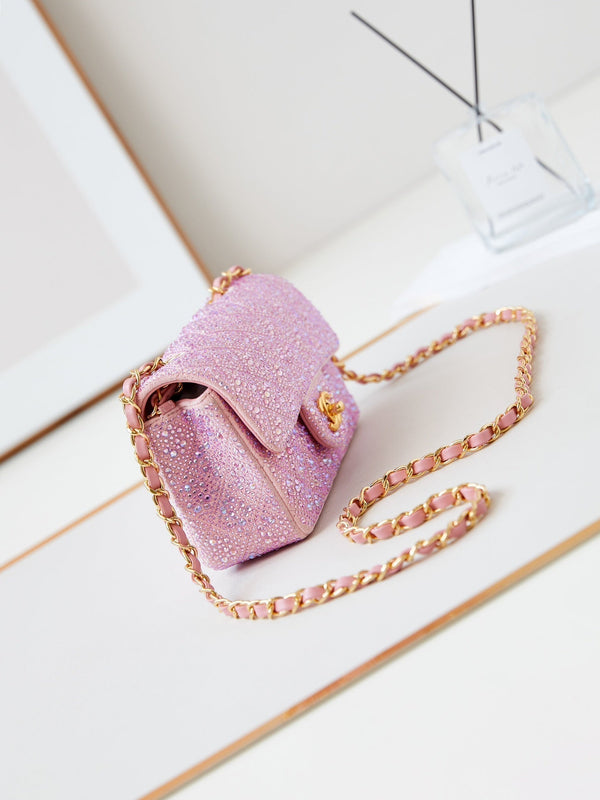 24b mini flap bag 20cm pink lambskin silver purple diamond