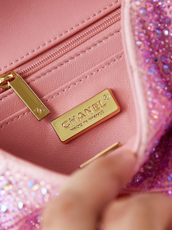 24b mini flap bag 20cm pink lambskin silver purple diamond