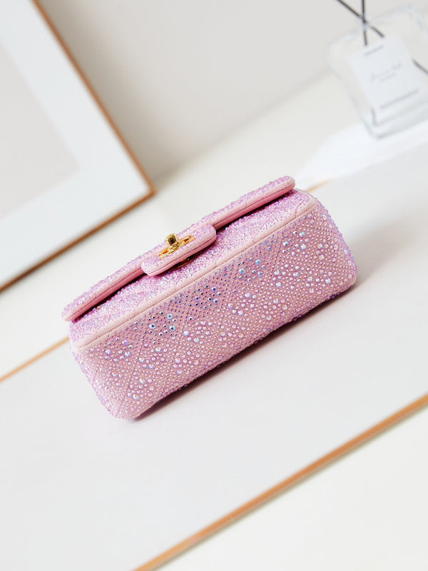 24b mini flap bag 20cm pink lambskin silver purple diamond