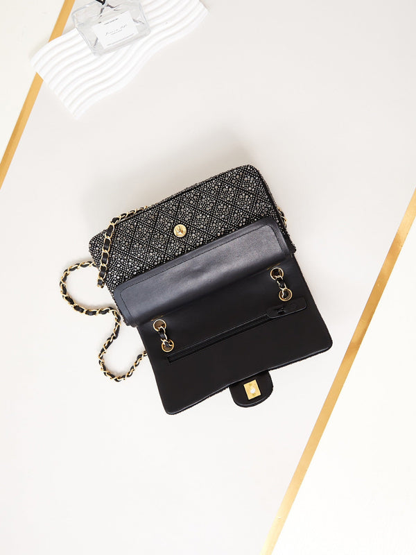 24b medium flap bag 25cm black lambskin silver diamond