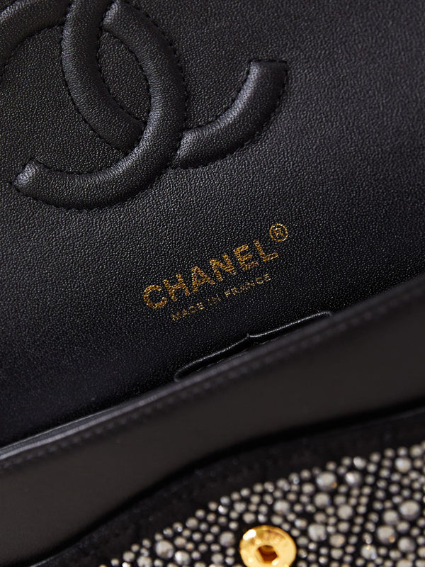 24b medium flap bag 25cm black lambskin silver diamond