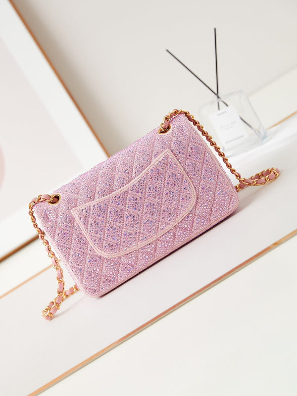 24b medium flap bag 25cm pink lambskin silver purple diamond