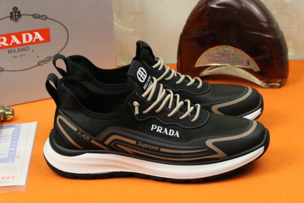 PRA SNEAKER IN BLACK MIX GOLD CALFSKIN AND BREATHABLE MESH