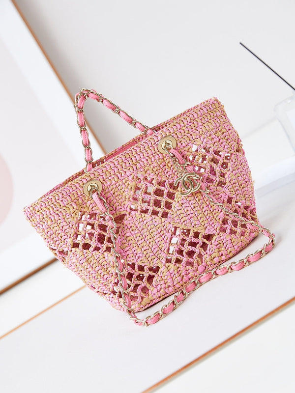 cc coco beach bag 32cm pink raffia