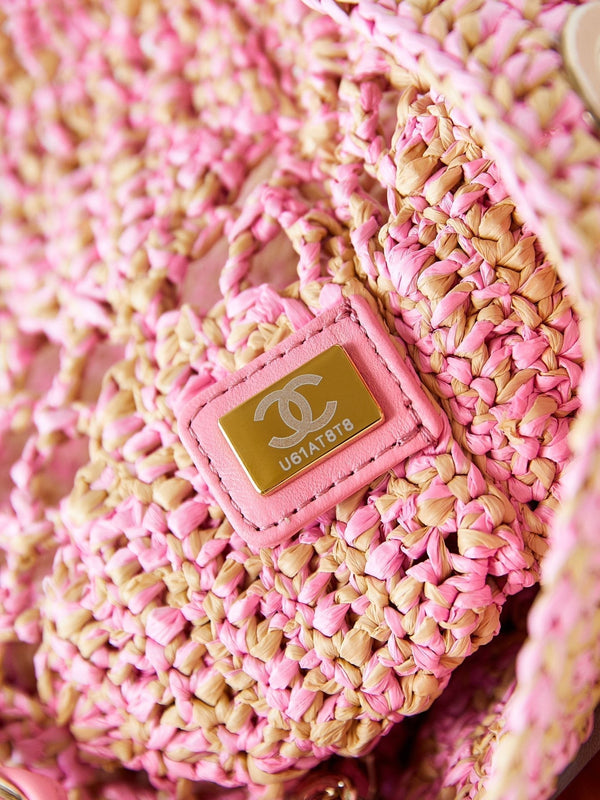 cc coco beach bag 32cm pink raffia