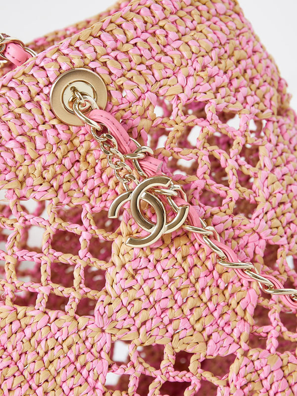 cc coco beach bag 32cm pink raffia