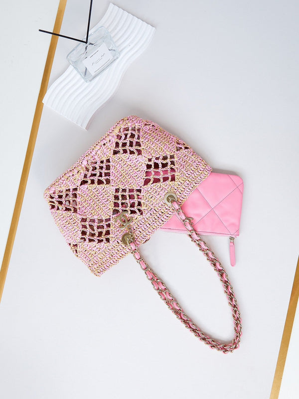 cc coco beach bag 51cm pink raffia