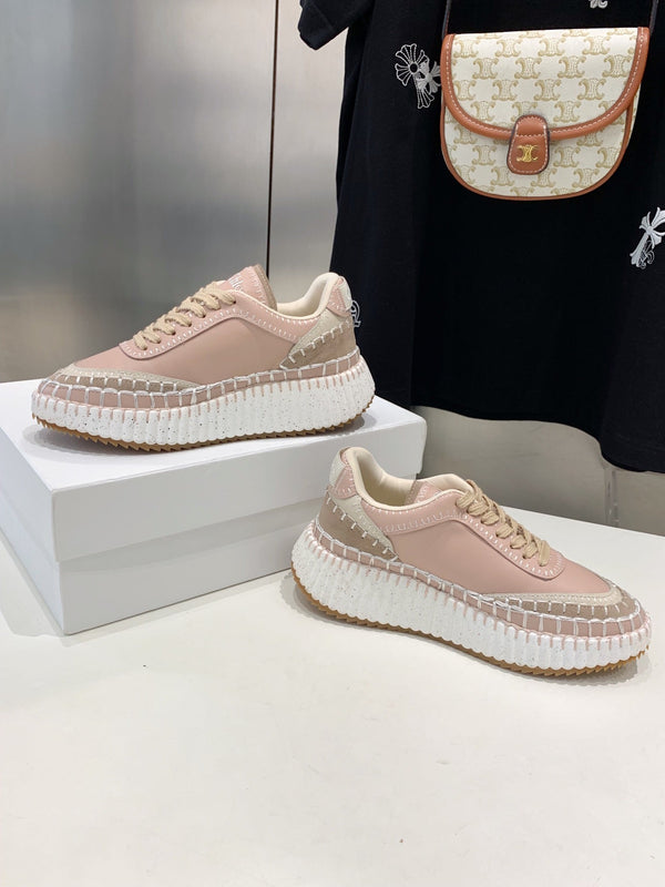 CHLOÉ NAMA SNEAKER 5 CM IN LIGHT PINK CALFSKIN