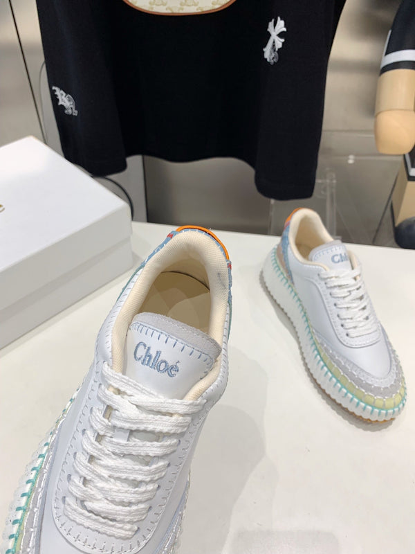CHLOÉ NAMA SNEAKER 5 CM IN WHITE MIX GREEN CALFSKIN