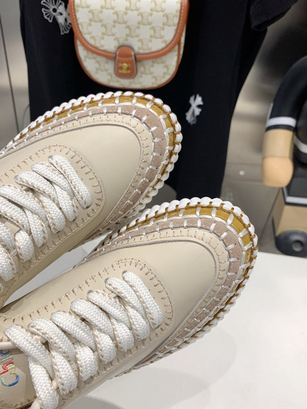 CHLOÉ NAMA SNEAKER 5 CM IN BISQUE BEIGE CALFSKIN