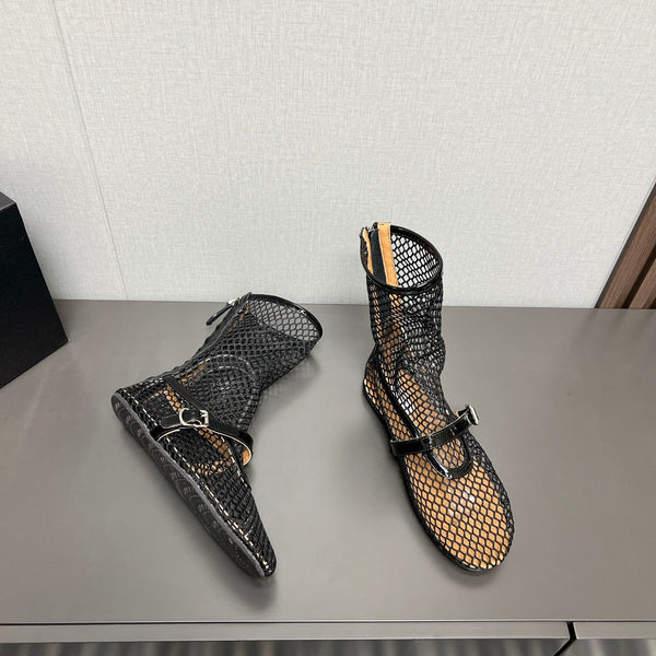 ALAIA SHORT BOOTS IN BLACK MESH FISHNET