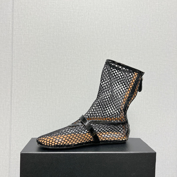ALAIA SHORT BOOTS IN BLACK MESH FISHNET