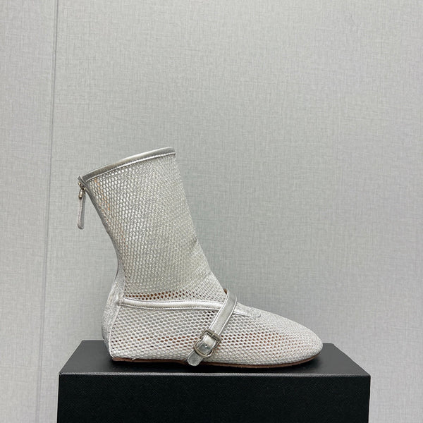 ALAIA SHORT BOOTS IN SILVER MESH FISHNET