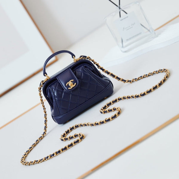 CC 24A Mini Top Handle 13cm Pelle cerata blu notte Hardware dorato 238459