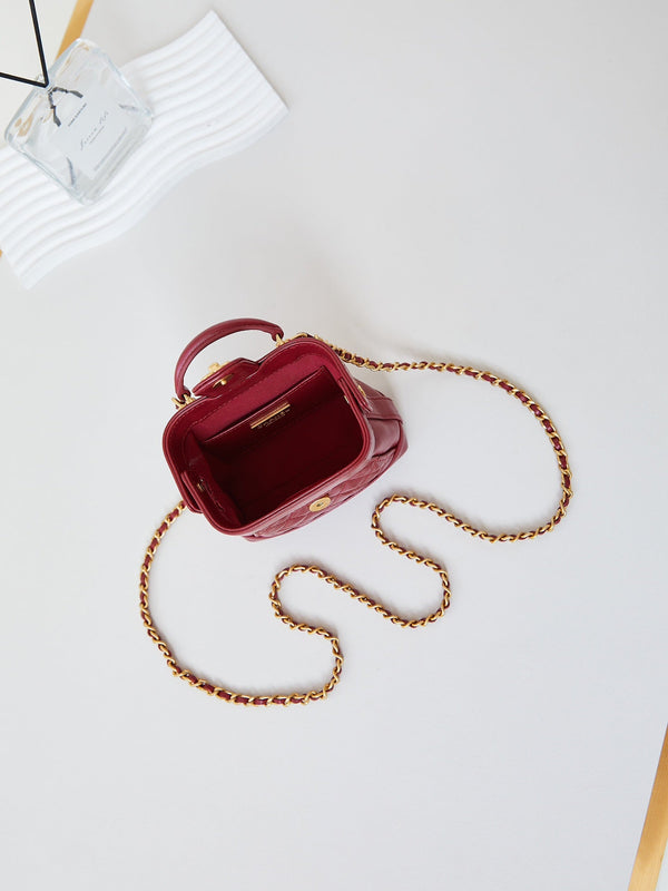 CC 24A Mini Top Handle 13cm Pelle cerata rossa Hardware dorato 238461