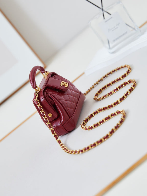 CC 24A Mini Top Handle 13cm Pelle cerata rossa Hardware dorato 238461