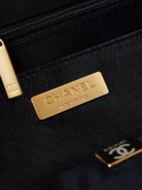 CC 24A Top Handle 23.5cm Black Wax Leather Gold Hardware 238469